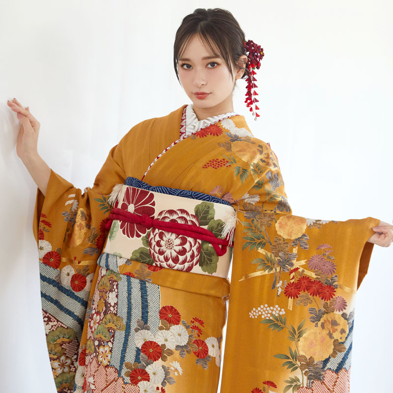 楽天市場】成人式早割クーポン10％オフ【振袖 レンタル】RS792 正絹 金