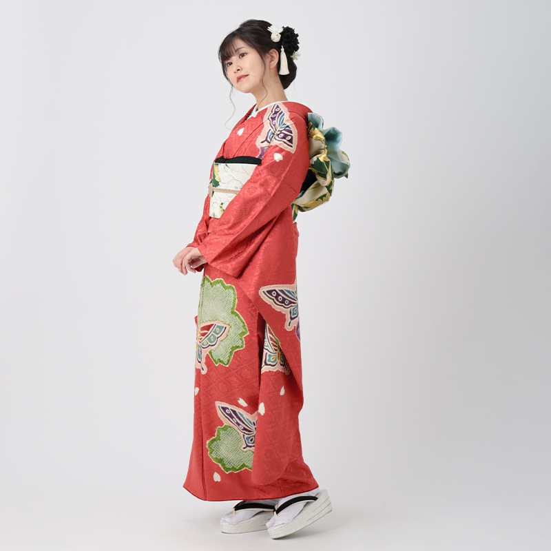 楽天市場】【成人式 振袖 レンタル】RS797 正絹 薄紅 絞り桜に蝶々フル