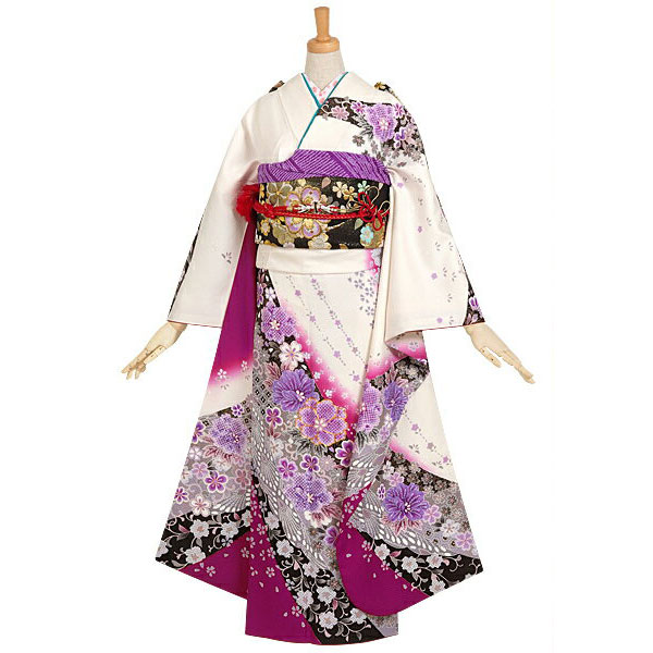 楽天市場】【成人式 振袖 レンタル】RS711 正絹 白紫 桜と梅唐草文様