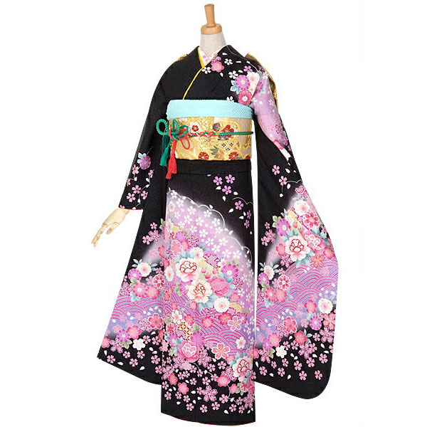 楽天市場】成人式早割クーポン10％オフ【振袖 レンタル】RS861 正絹 黒