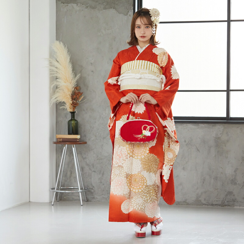 楽天市場】【振袖 レンタル】 結婚式 結納R876 正絹 朱色 絢爛菊華