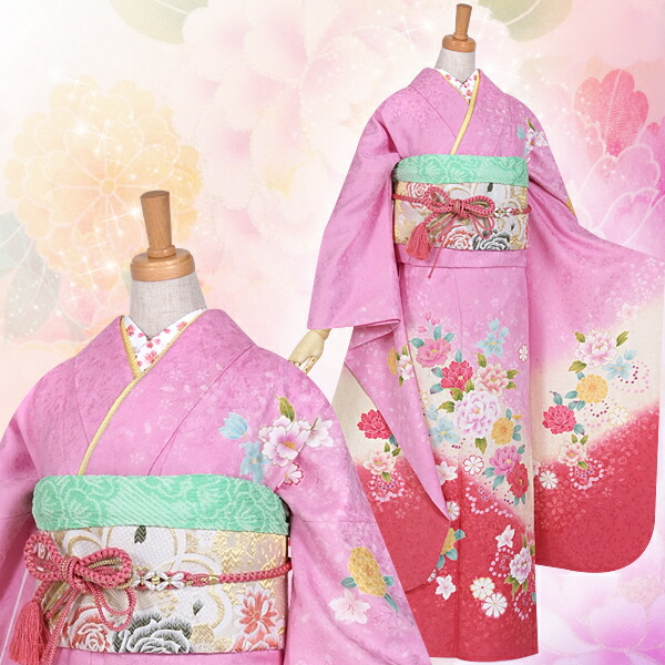 楽天市場】【成人式 振袖 レンタル】RS894 正絹 ピンク ハート牡丹フル