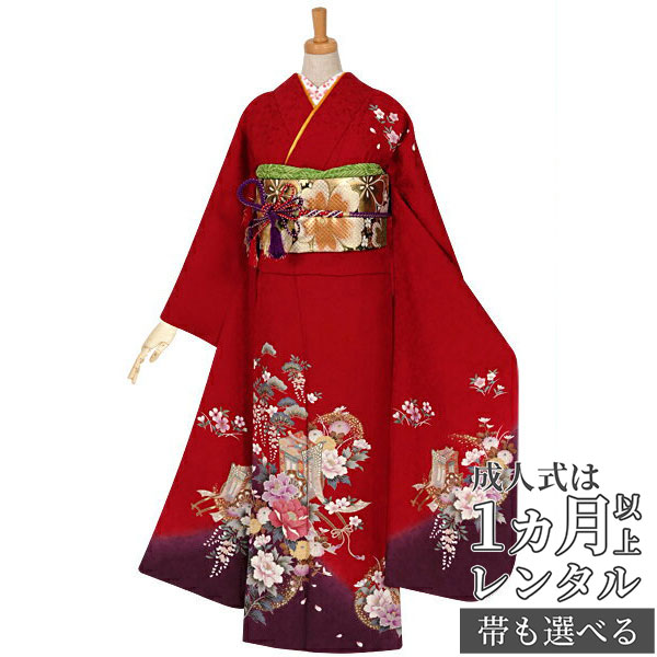 楽天市場】【成人式 振袖 レンタル】RS962 正絹 赤 牡丹に御所車フル