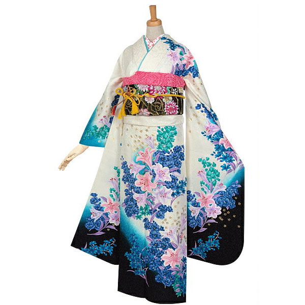 楽天市場】【振袖 レンタル】 結婚式 結納R923 正絹 白・ブルー 百合