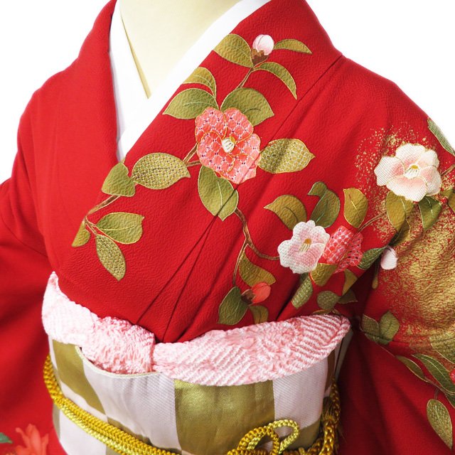 振袖 刺繍 牡丹 桜花 菊花 花吹雪 成人式 晴れの日 着物 075a p