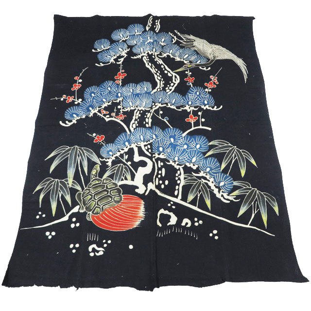 筒描き手染め暖簾【渦潮】麻のれん 巾80×181cm 本染 一点物