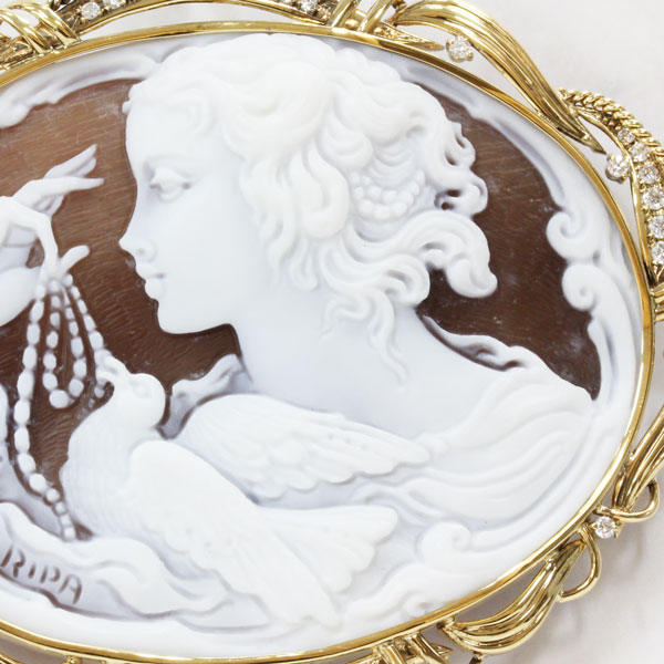 松坂屋K18 カメオシェルダイヤモンドデザイナー作品ブローチ＆トップ