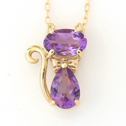 宝石ルース 『限定品！ネコちゃんネックレス！』天然アメジストチェーン付