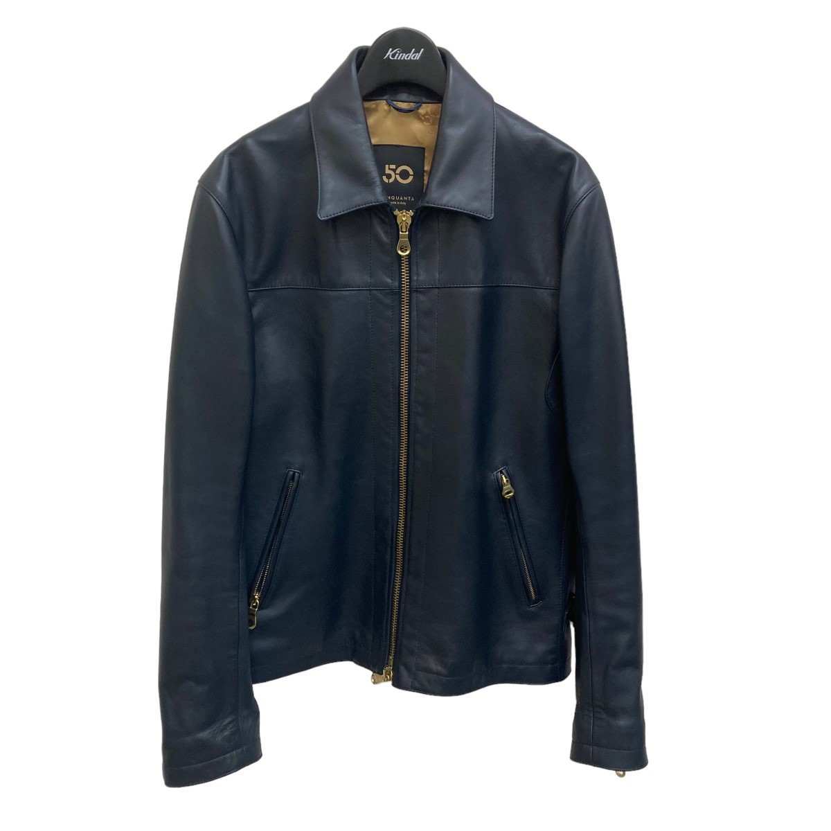CINQUANTA ネイビーレザー シングルライダースジャケット46