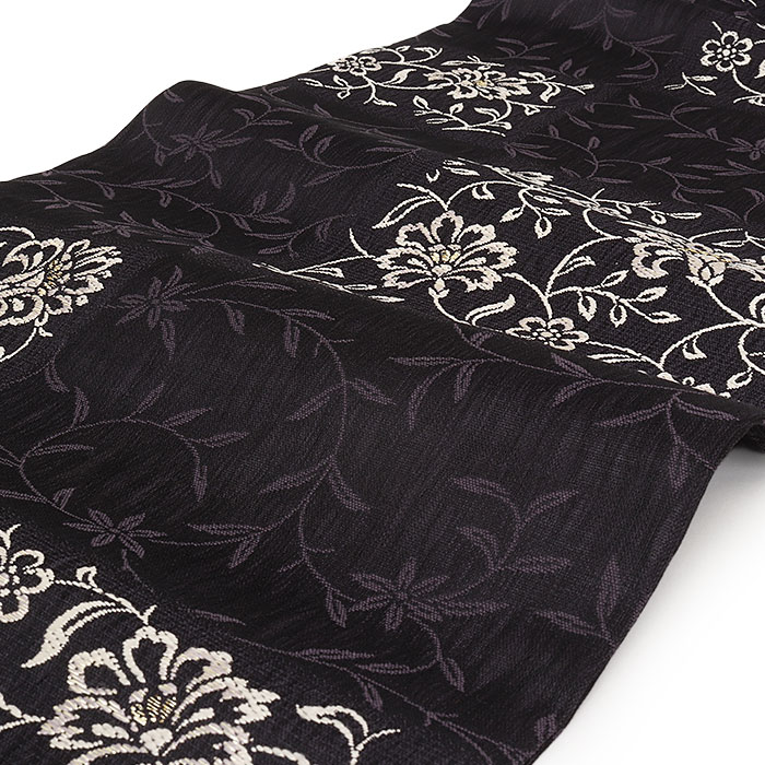 楽天市場】名古屋帯 黒 変わり市松 花唐草 西陣織 弥栄織物 九寸