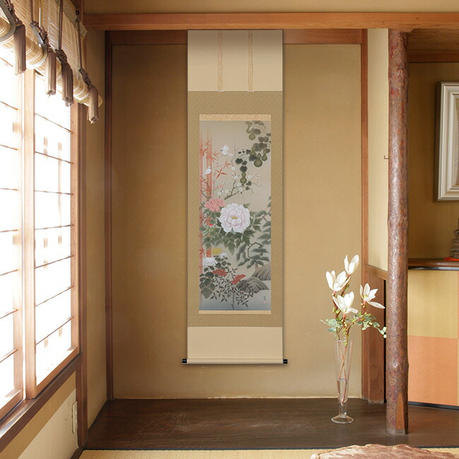 楽天市場】【特典あり】掛軸 吉祥四季開運之図 190×54.5cm[装飾 絵