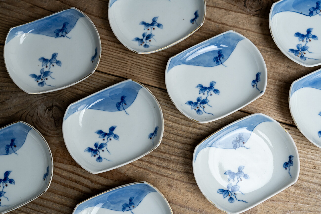 古伊万里 青磁 柿右衛門様式 金彩染付皿 5枚セット 古伊万里 青磁 柿右衛門様式 金彩染付皿 5枚セット