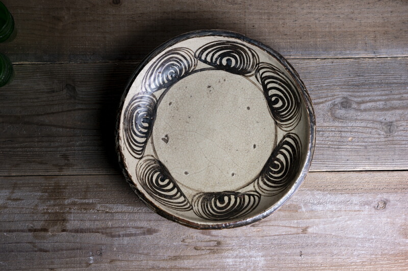 古瀬戸 石皿 絵瀬戸 皿 古美術 骨董 民藝 大堀相馬焼 珍品 竹 JAPAN 古