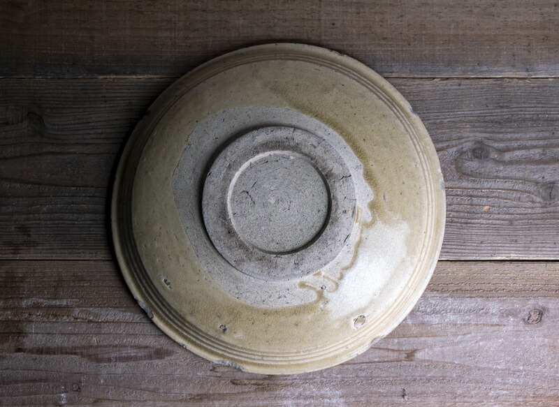 鉢□瀬戸石皿 古い黄瀬戸 深皿 菓子器 お茶菓子鉢 古美術 時代物 骨董