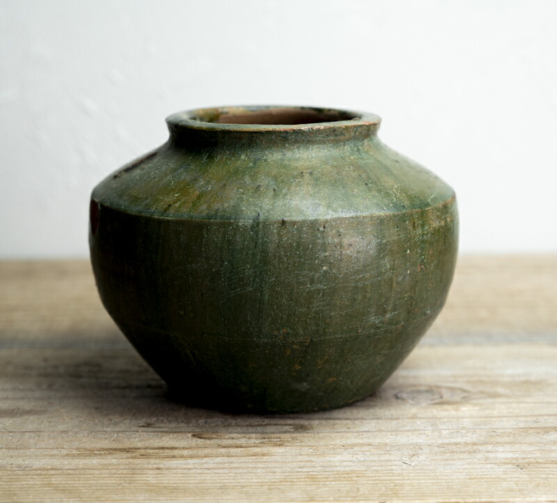 漢の緑釉壷 中国 全体緑釉見事・G3・古董古玩】◇花器 水