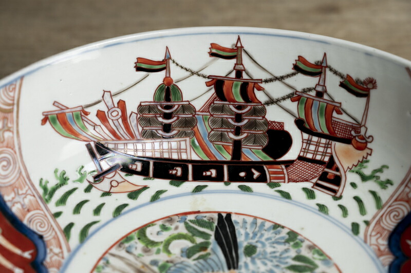 楽天市場】骨董○古伊万里染錦南蛮人文深鉢○W24cm / 南蛮船 / 五艘船