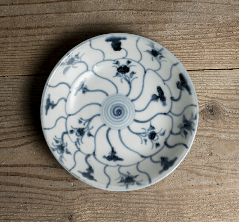 皿□古い中国染付け双龍紋中皿 砂高台 古玩 唐物 中国