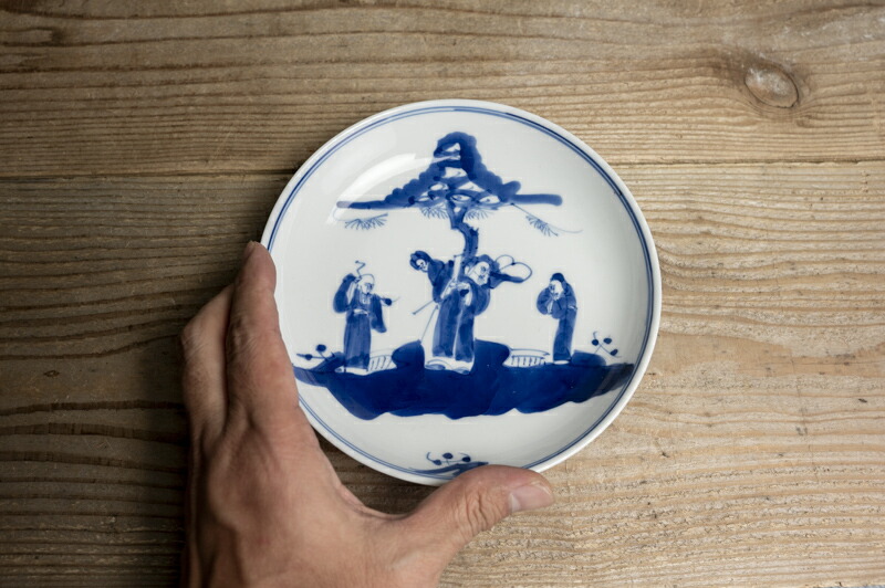 皿□染付 ホツ有り 古い中皿 砂高台 古玩 唐物 中国 古美術 時代物