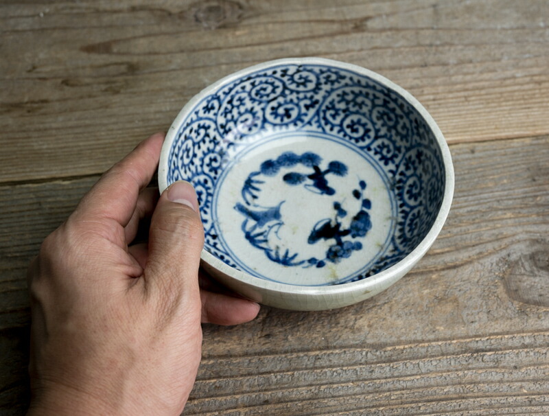 古伊万里 染付 陽刻 深皿 膾皿 唐人 韃靼人 江戸 アンティーク 金継ぎ