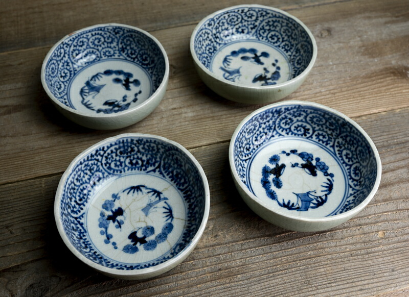 青磁染付蕎麦猪口① ＊古伊万里 ＊江戸時代中期 ＊渦福