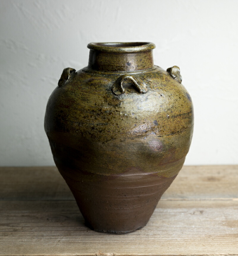 油壺□赤絵の古い油壷 窓兎紋 牡丹 花唐草 一輪挿し 時代物