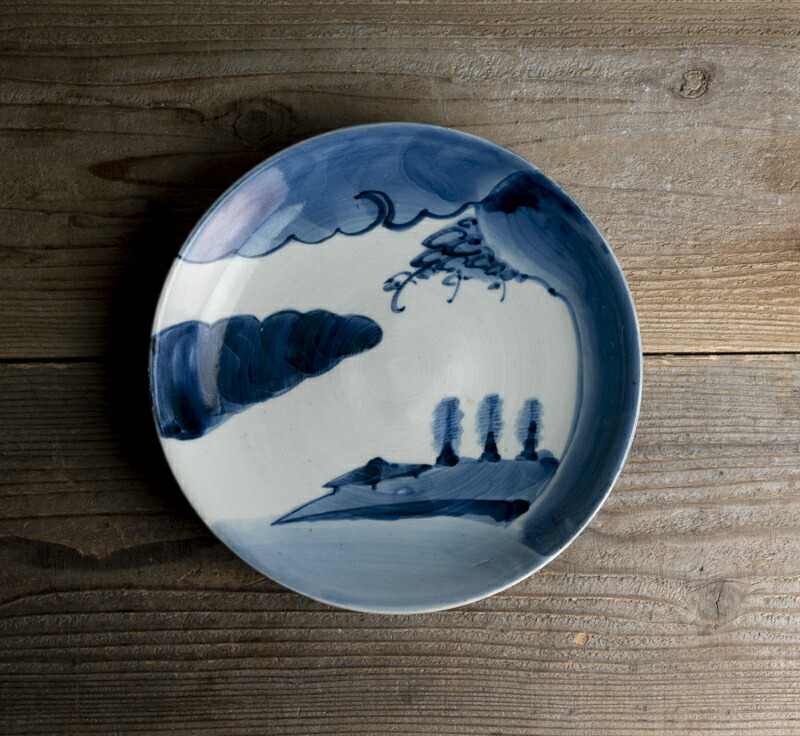 伊万里 風景図 染付 中皿 10枚 [B31363]