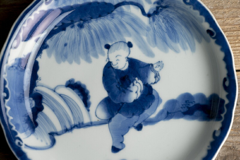 江戸中期～後期 伊万里 染付 鯉 荒磯 小皿 2枚組 骨董品 アンティーク