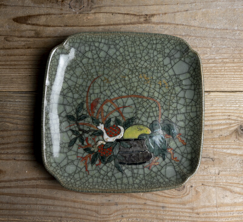 小皿□出石焼（江戸～明治）古い白磁四方皿角皿 7枚 龍 傷有 時代物