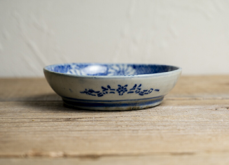 鉢□染付 唐人 窓人物絵 年号印有 ベロ藍 古玩 中国 古美術 時代物