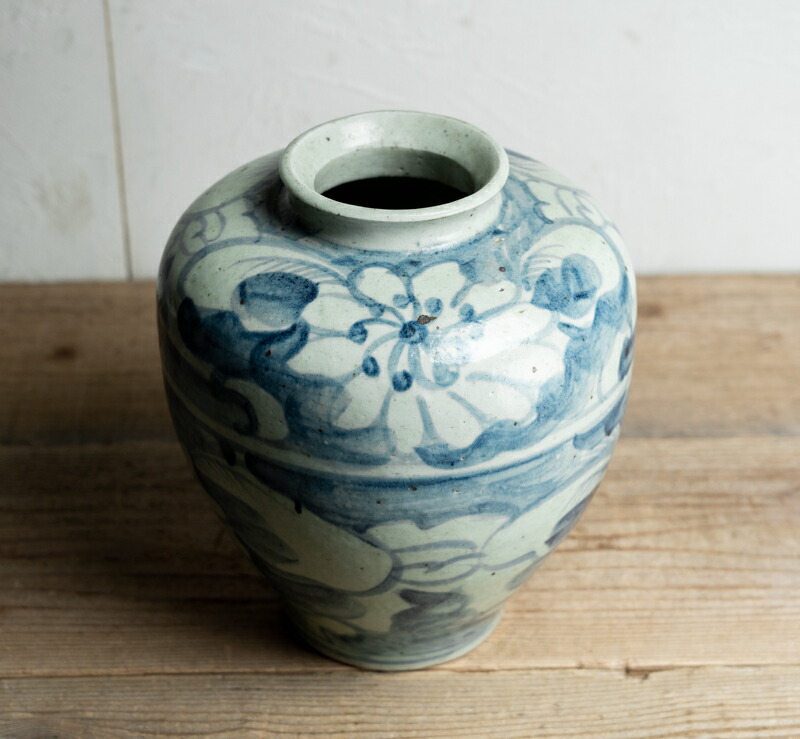 特別価格】骨董 染付 青花人物文壺 特大 直径50㎝ ガラス板付き 青花龍