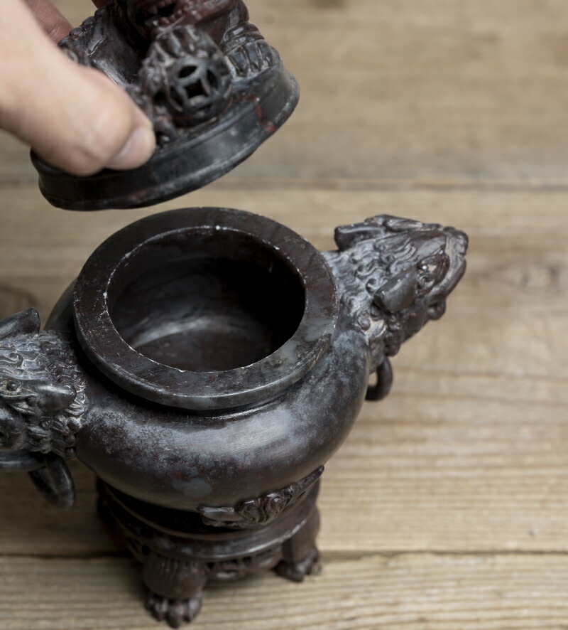 骨董 中国古玩 蛇紋石 三足香炉