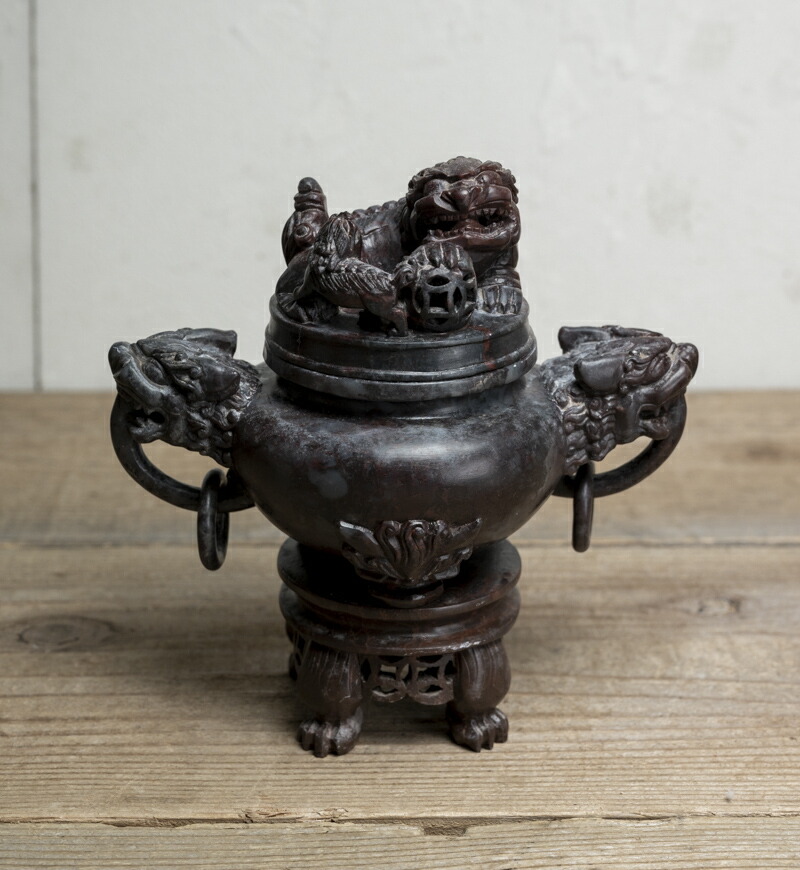 中国 骨董 87年製 九轉乾坤爐 龍文香炉 三つ足 翡翠 時代物 工芸品