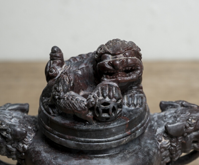 楽天市場】中国古玩 / 唐物○石香炉○球獅子 / 獣面耳付き (環付き
