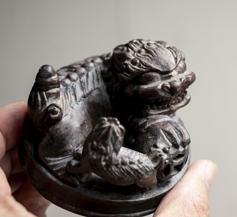 楽天市場】中国古玩 / 唐物○石香炉○球獅子 / 獣面耳付き (環付き