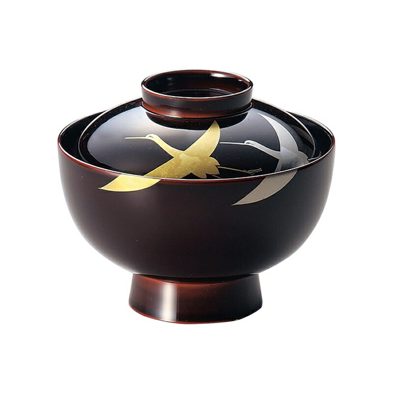 楽天市場】煮物椀 つる 雑煮 フタ付 お椀 越前漆器箔鶴蒔絵 雑煮椀