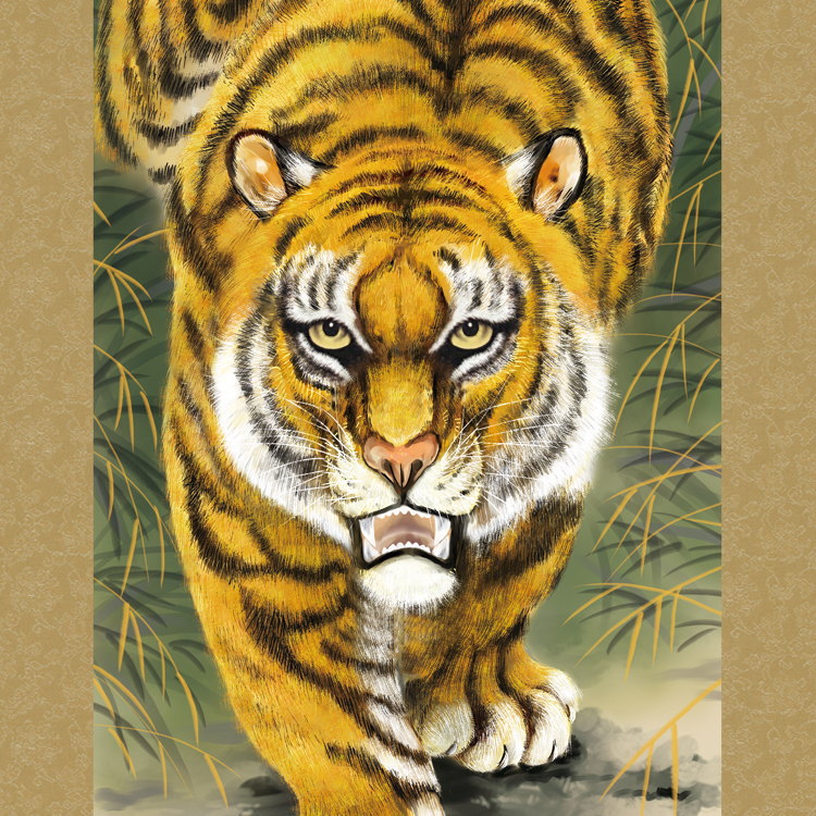 八面威風 掛け軸 虎の掛け軸 アンティーク 年代物 八面威風 掛け軸 虎