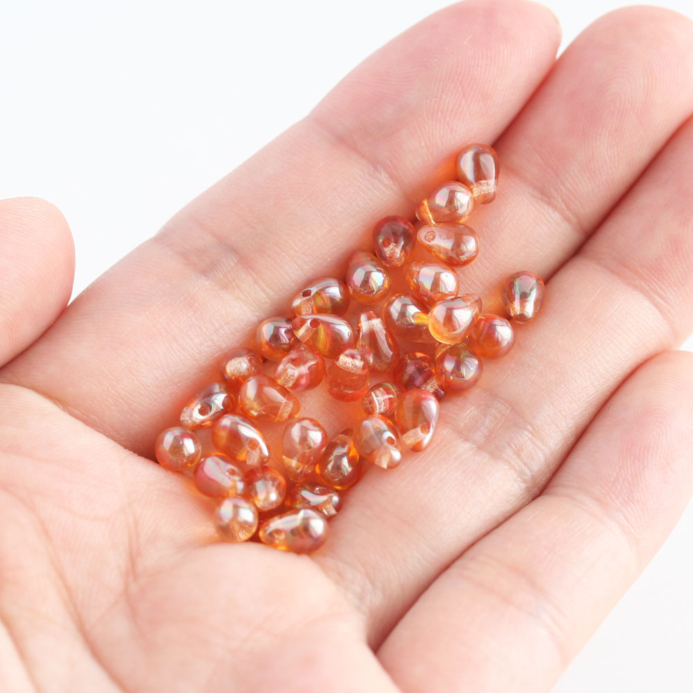 楽天市場】チェコビーズ ドロップ 4×6mm クリスタルオレンジセルシアン