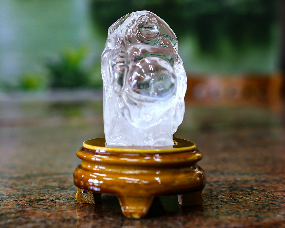 本水晶 開運手彫り水晶 布袋尊 商売繁盛 置物 天然水晶 天然石