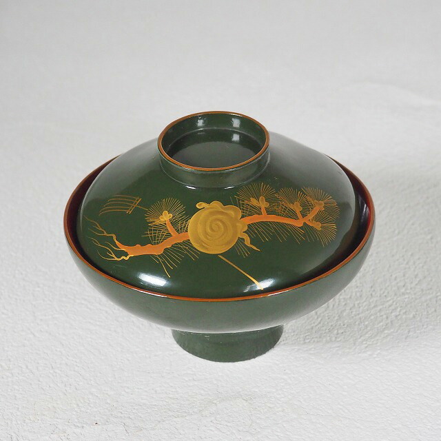 楽天市場】草花文様と松文様の緑の椀 6個組 0009漆器 天然木 漆会席