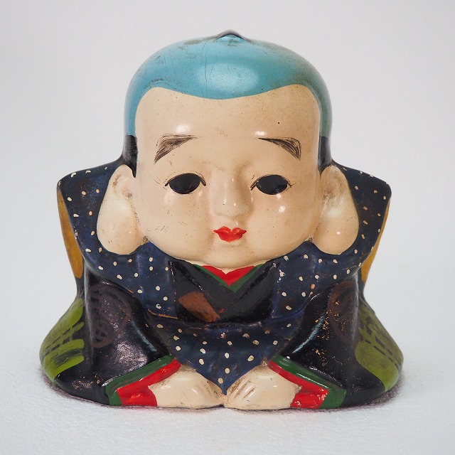 瓦質 福助人形 郷土人形 民芸 古道具 アンティーク オブジェ 瓦質 福助