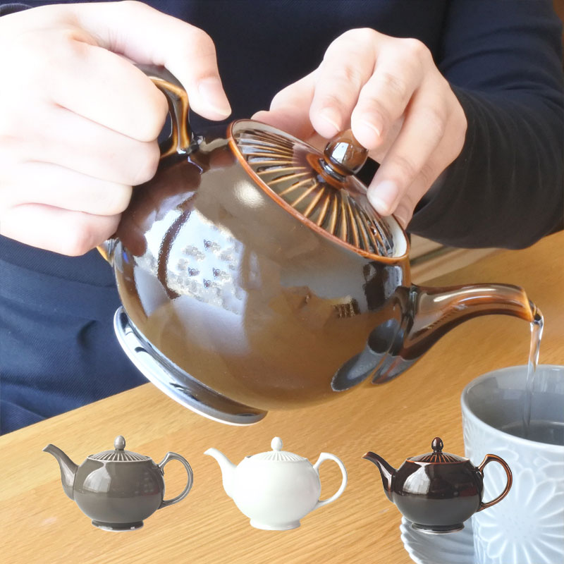 アンティーク 陶器製急須と茶碗 小型 ダークブラウン 金色装飾 急須