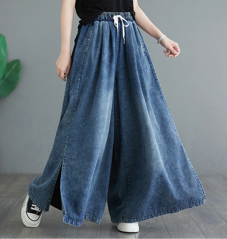 楽天市場】ワイドパンツ レディース デニム ガウチョパンツ デニム