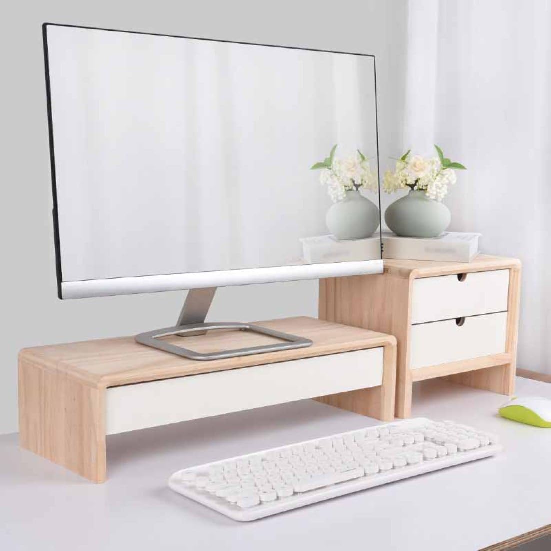 木製 机上台 机上ラック 引き出し ディスプレイ台 大容量 オフィス