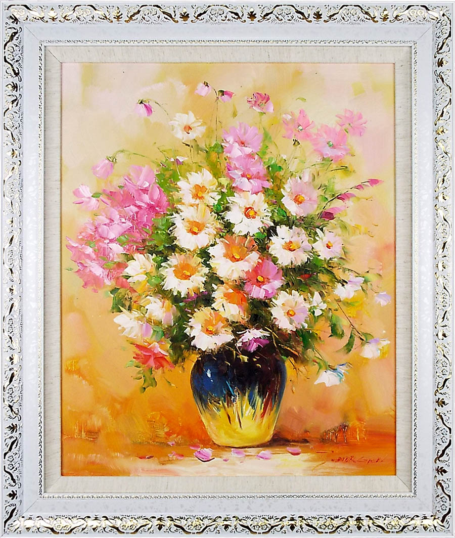 手書き油絵 花瓶の花 額付 肉筆絵画 インテリア 油彩画 Yahoo