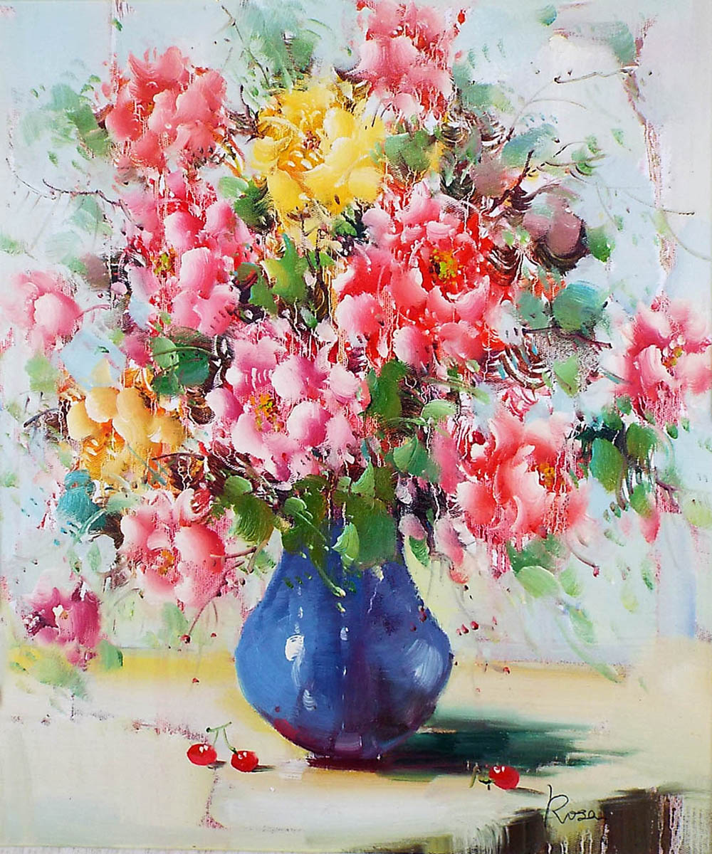 ハン・ビー 風水画 油絵 絵画 白い花 新品未使用 45×45㎝ ハン・ビー