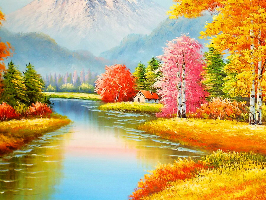 秋の風景 油彩画 大きめのフレーム 秋の風景 油彩画 大きめのフレーム