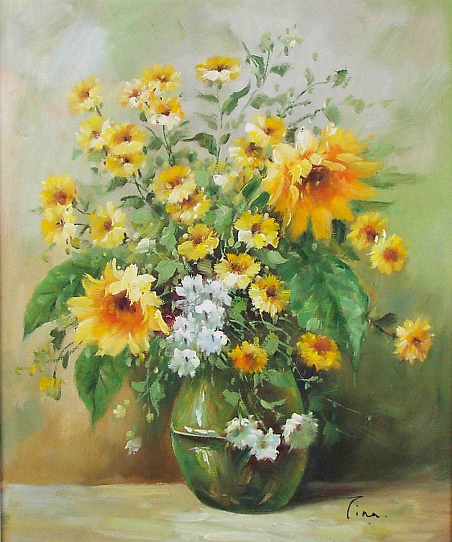 油絵 専用 黄色い花を差した花瓶 油絵 専用 黄色い花を差した花瓶 油絵