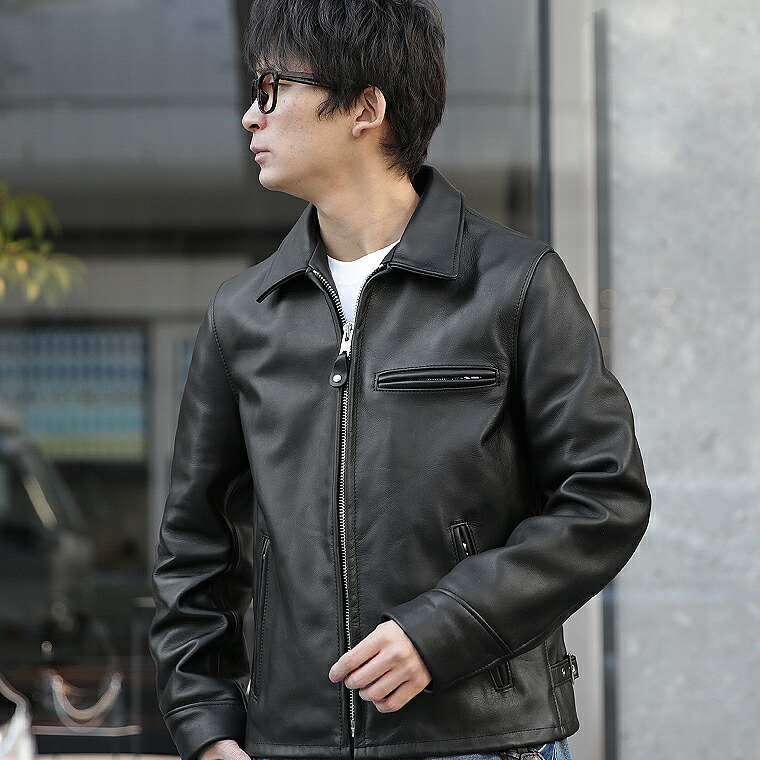 Schott ブラック レザー シングルライダースジャケット L 楽天市場