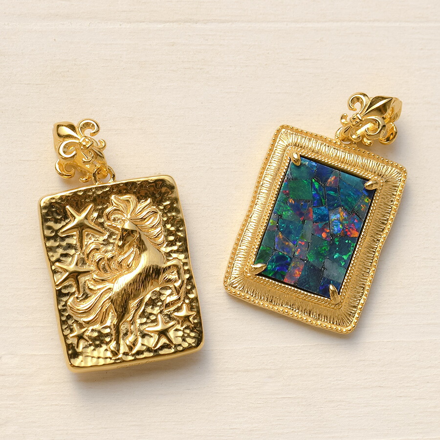 楽天市場】碌山 モザイクオパール 一角獣 ペンダントトップ ユニコーン