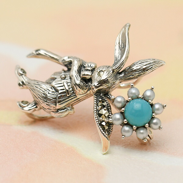 楽天市場】碌山 ターコイズ シードパール うさぎ ブローチペンダント